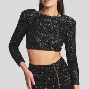 NWT Flawed Retrofete Rain Black Sequin Cropped Long-Sleeve Top L